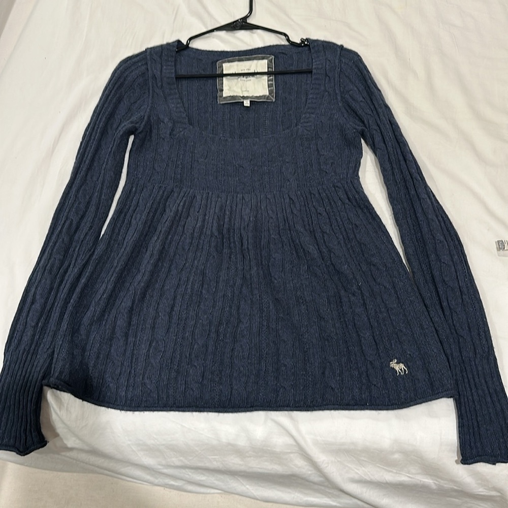 Y2K Vintage Abercrombie & Fitch Babydoll Sweater Top Sz L Cable Knit Bella Swan - Picture 9 of 11